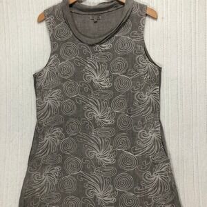 Lina Tomei Made in‎ Italy Linen Dress Sleeveless Gray Embroidered Size L